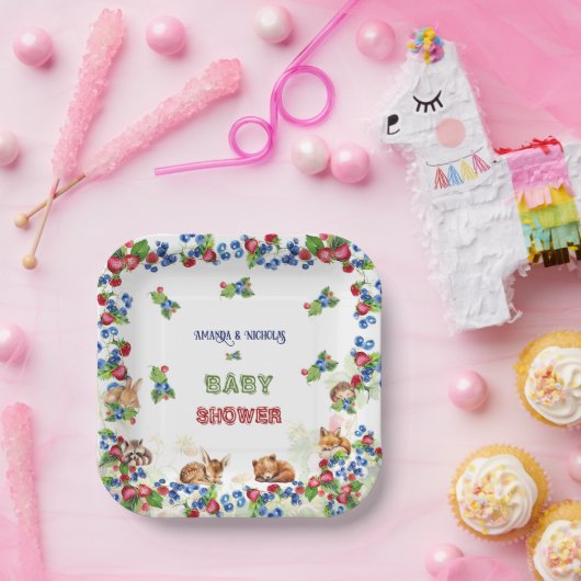 Waterverf Dieren Groen Berry Baby shower Papieren Bordje (Feest)