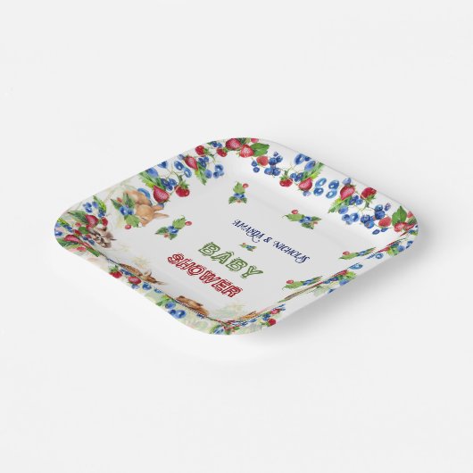 Waterverf Dieren Groen Berry Baby shower Papieren Bordje (Gebogen)