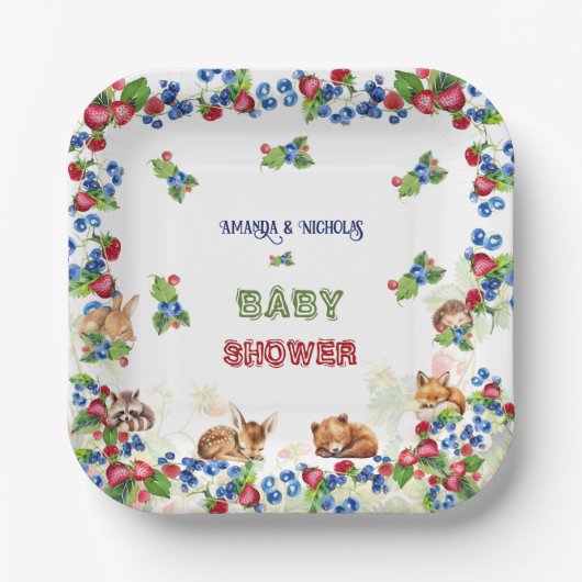 Waterverf Dieren Groen Berry Baby shower Papieren Bordje (Voorkant)