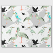 Waterverf dieren - Heron, vogels, blauw, groen Cadeaupapier (Vlak)