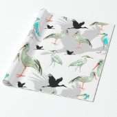 Waterverf dieren - Heron, vogels, blauw, groen Cadeaupapier (Uitgerold)