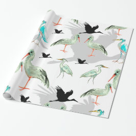 Waterverf dieren - Heron, vogels, blauw, groen Cadeaupapier