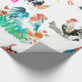 Waterverf Dieren - Kippen, exotisch, rooster Cadeaupapier (Hoek)