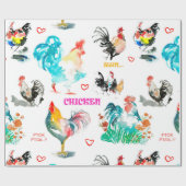 Waterverf Dieren - Kippen, exotisch, rooster Cadeaupapier (Vlak)