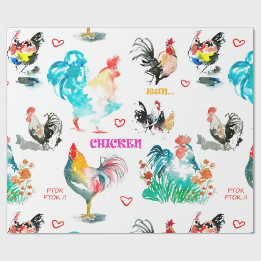 Waterverf Dieren - Kippen, exotisch, rooster Cadeaupapier (Vlak)