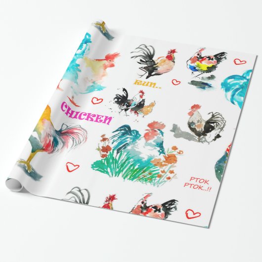 Waterverf Dieren - Kippen, exotisch, rooster Cadeaupapier (Uitgerold)