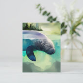 Waterverf Dieren, Manatee, Postcrossing Briefkaart (Staand voorkant)