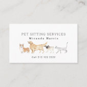 Waterverf Dieren Pet Sitter Dog Walker Visitekaartje (Voorkant)