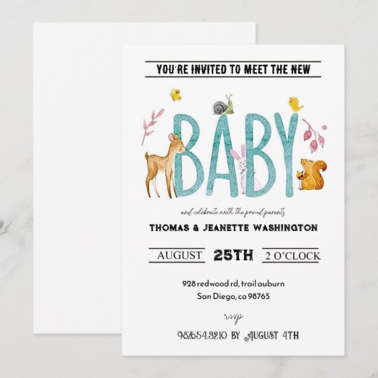 Waterverf dieren - sip & see meet and greet kaart (Voorkant / Achterkant)