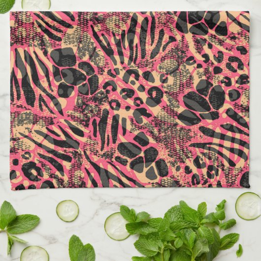 Waterverf Dierensafari Print Theedoek (Gevouwen)