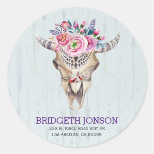 Waterverf Dierenschedel Ronde Sticker