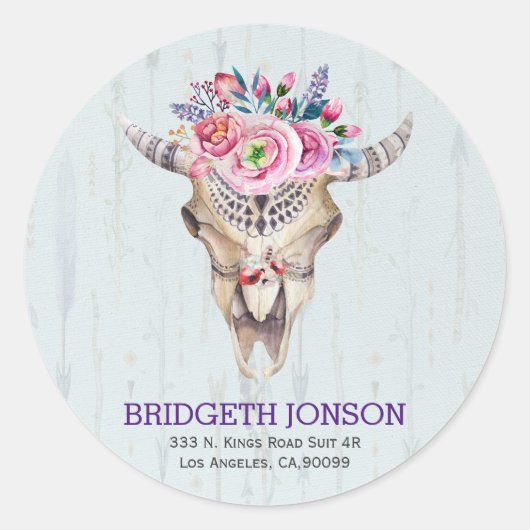 Waterverf Dierenschedel Ronde Sticker (Voorkant)