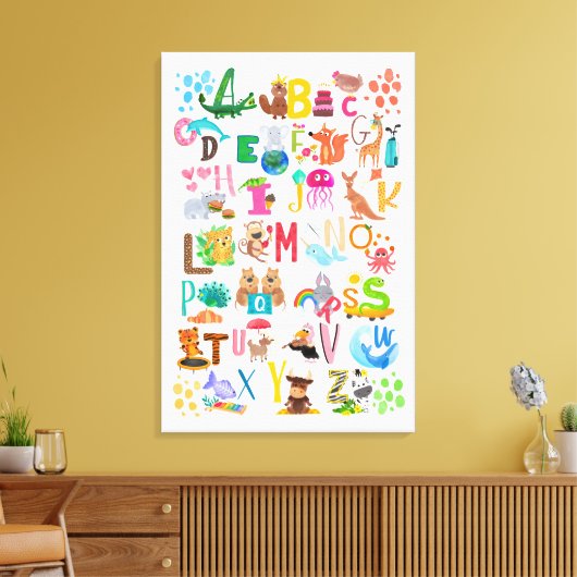 Waterverf Dierlijk Alfabet Schattig Educatief Canvas Afdruk (Insitu (Woonkamer))