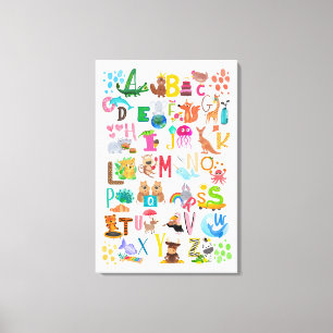 Waterverf Dierlijk Alfabet Schattig Educatief Canvas Afdruk