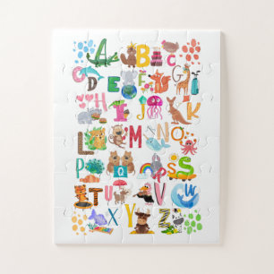 Waterverf Dierlijk Alfabet Schattig Educatief Legpuzzel