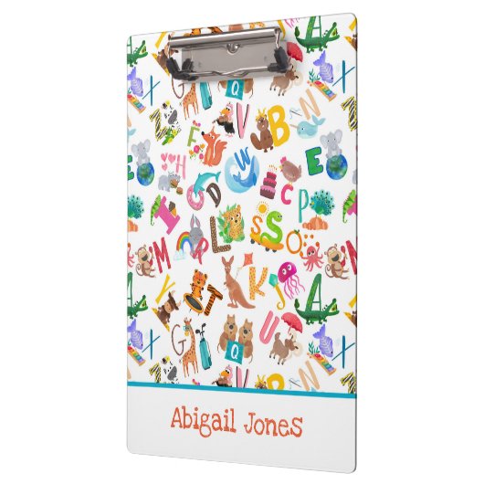 Waterverf Dierlijk alfabet Schattig, gepersonalise Klembord (Links)