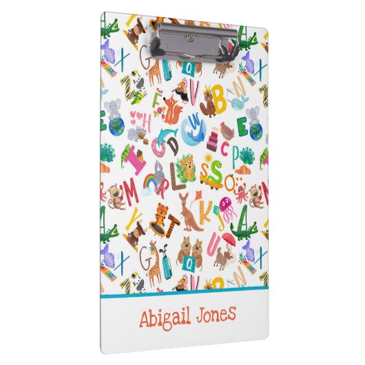 Waterverf Dierlijk alfabet Schattig, gepersonalise Klembord (Rechts)