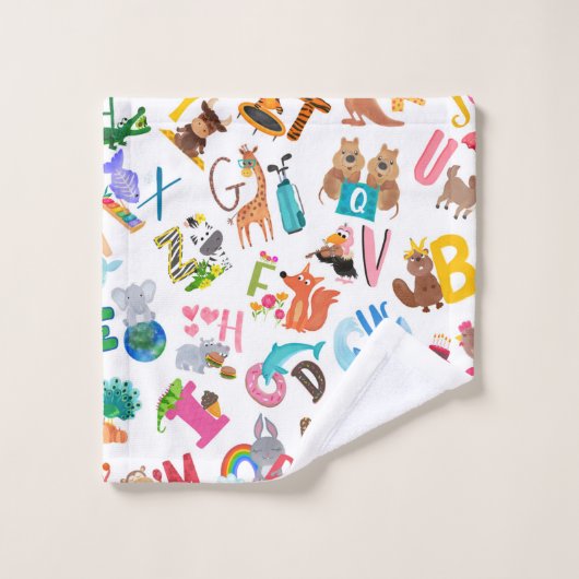 Waterverf Dierlijk Alfabet Schattige Kinderen Bad Handdoek (Wasdoekje)
