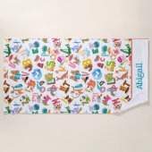 Waterverf Dierlijk Alfabet Schattige Kinderen Strandlaken (Voorkant)