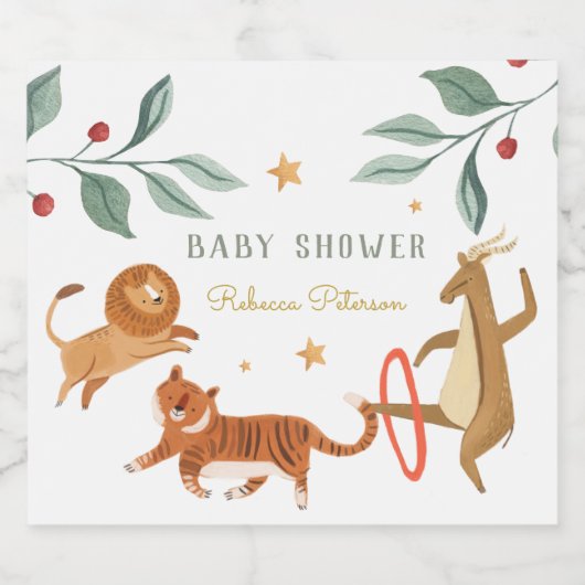 Waterverf dierlijk Baby shower Likeurfles Etiket (Enkel label)