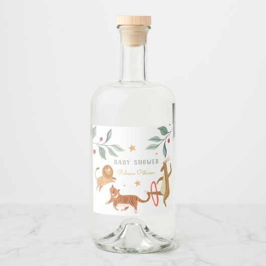 Waterverf dierlijk Baby shower Likeurfles Etiket (Voorkant)