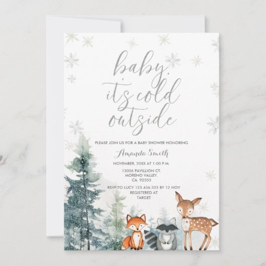 Waterverf Dierlijke Koude Buiten Baby shower Kaart (Voorkant)