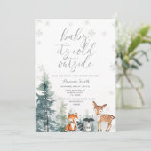 Waterverf Dierlijke Koude Buiten Baby shower Kaart (Staand voorkant)