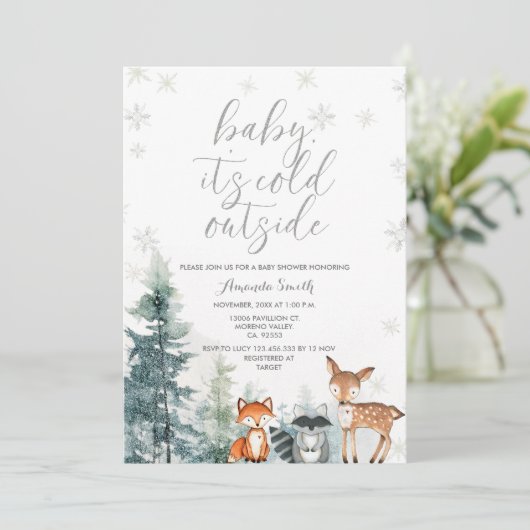 Waterverf Dierlijke Koude Buiten Baby shower Kaart (Staand voorkant)