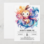 Waterverf Digital Monkey Birthday Kaart (Voorkant / Achterkant)