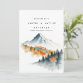 Waterverf Digital Mountain Save The Date (Staand voorkant)