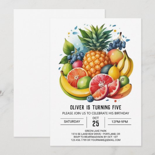 Waterverf Digitale Apple Fruits Verjaardag Kaart (Voorkant / Achterkant)