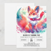 Waterverf Digitale Fox Verjaardag Kaart (Voorkant / Achterkant)