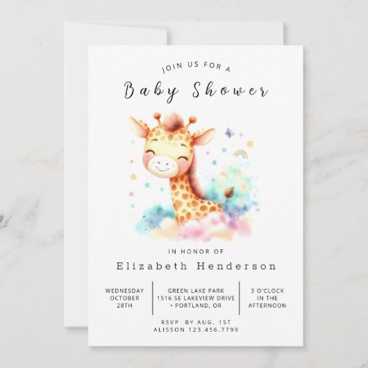 Waterverf Digitale Giraffe Baby shower Kaart (Voorkant)