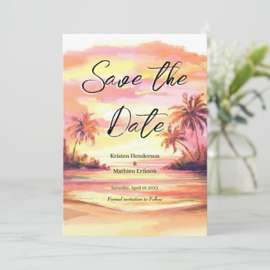Waterverf digitale strand bruiloft save the date (Staand voorkant)