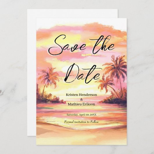 Waterverf digitale strand bruiloft save the date (Voorkant / Achterkant)