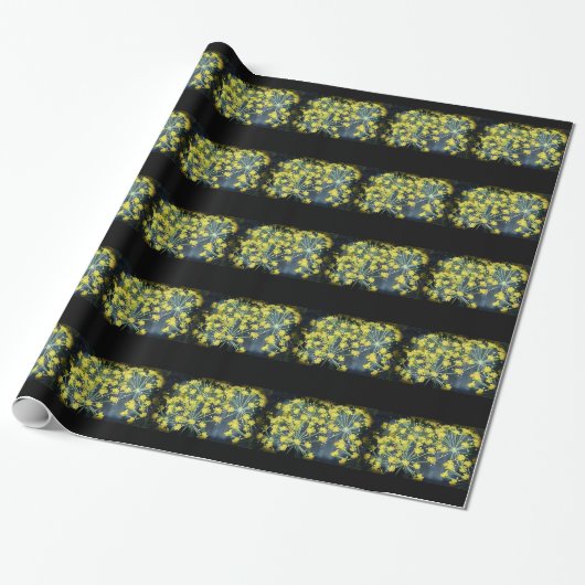 Waterverf Dill op zwart Cadeaupapier (Uitgerold)