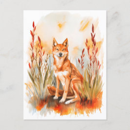 Waterverf Dingo in het gras Briefkaart