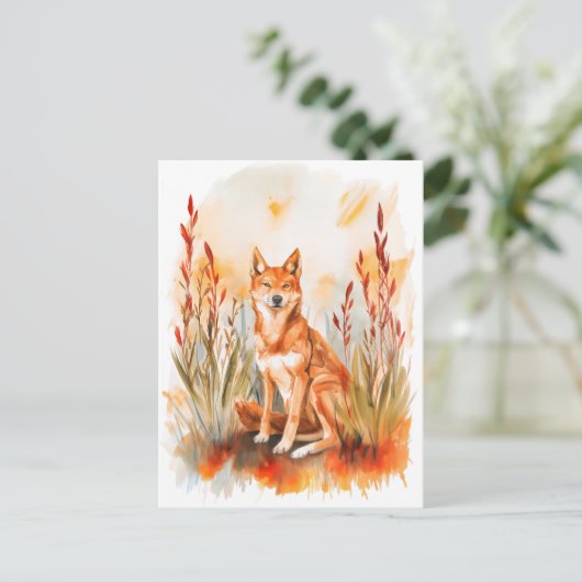 Waterverf Dingo in het gras Briefkaart (Staand voorkant)