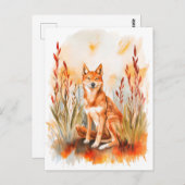 Waterverf Dingo in het gras Briefkaart (Voorkant / Achterkant)