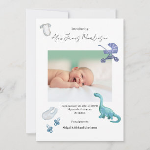 Waterverf Dino baby geboorte aankondiging
