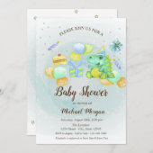 Waterverf Dino, Cake, Cadeaus uitnodiging (Voorkant / Achterkant)