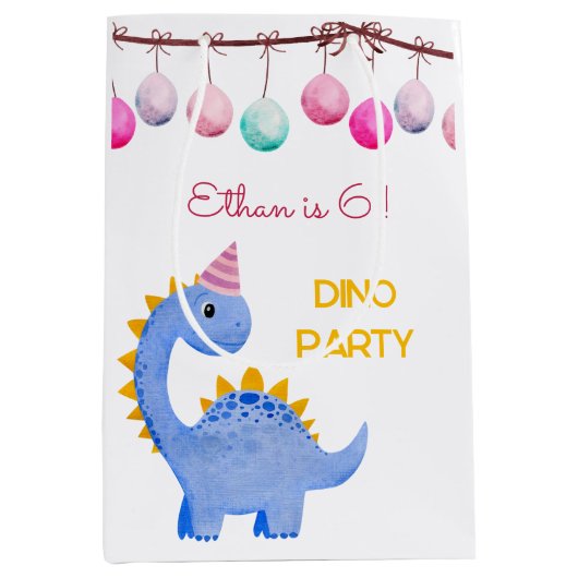Waterverf Dino feestjes Medium Cadeauzakje (Voorkant)