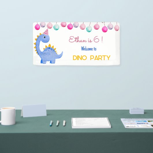 Waterverf Dino feestjes Spandoek (Beurs)