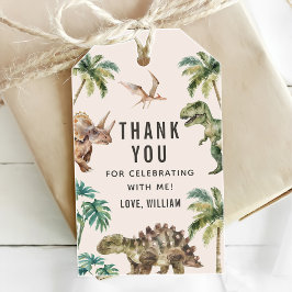 Waterverf Dinosaur 1e verjaardag Cadeaulabel