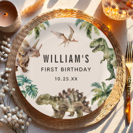 Waterverf Dinosaur 1e verjaardag Papieren Bordje