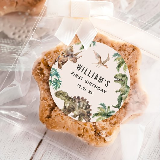 Waterverf Dinosaur 1e verjaardag Ronde Sticker