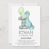 Waterverf Dinosaur 1e verjaardag Uitnodiging (Voorkant)