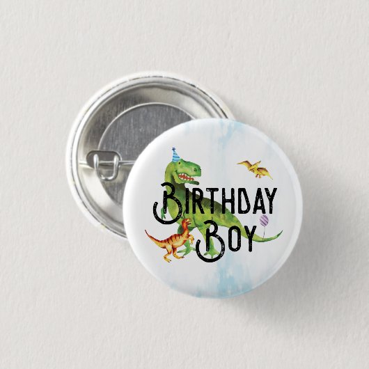 Waterverf Dinosaur Birthday Boy Button (Voorkant /achterkant)