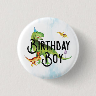 Waterverf Dinosaur Birthday Boy Button