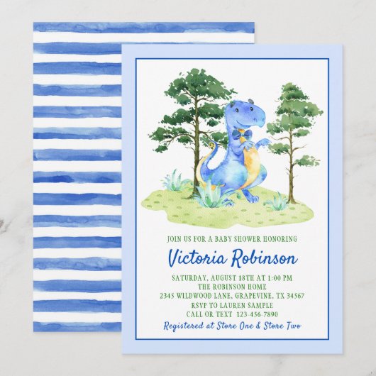 Waterverf Dinosaur Boy Baby shower Kaart (Voorkant / Achterkant)